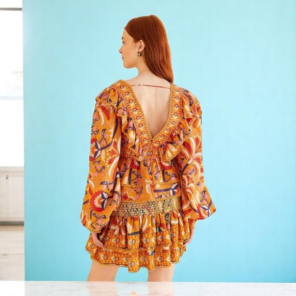 Farm Rio Yellow Palms Party Smocked Mini Skirt Size Small - Picture 5 of 16